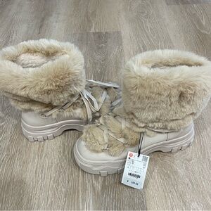 Zara Beige Faux Fur Winter Boots